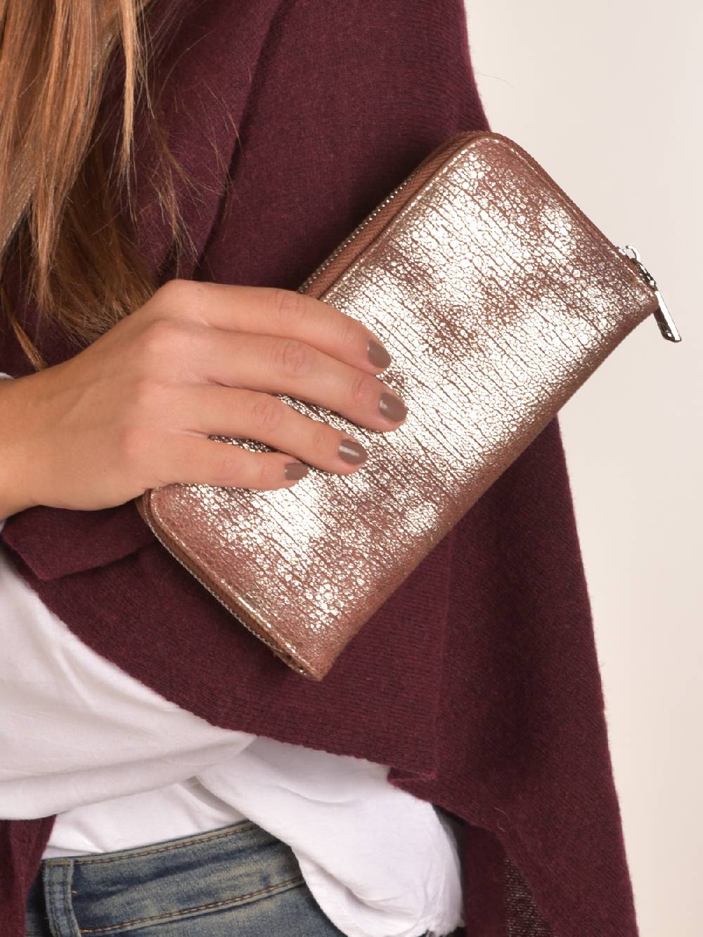 Stylebreaker Geldbörse genarbt Antik Metallic Rabatte dieses Monats