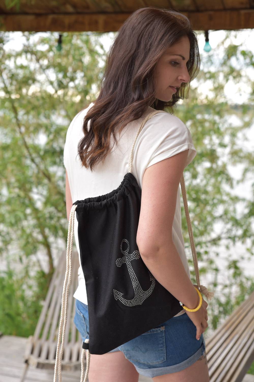Stylebreaker Turnbeutel mit Strass Anker Neueste Stile