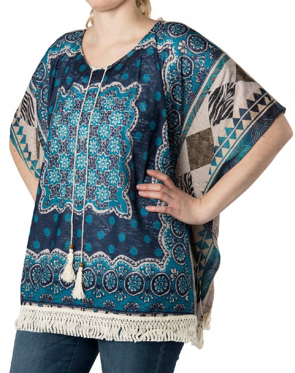 Stylebreaker Leichter Poncho mit Ethno Blumen Muster Kostenloser Versand