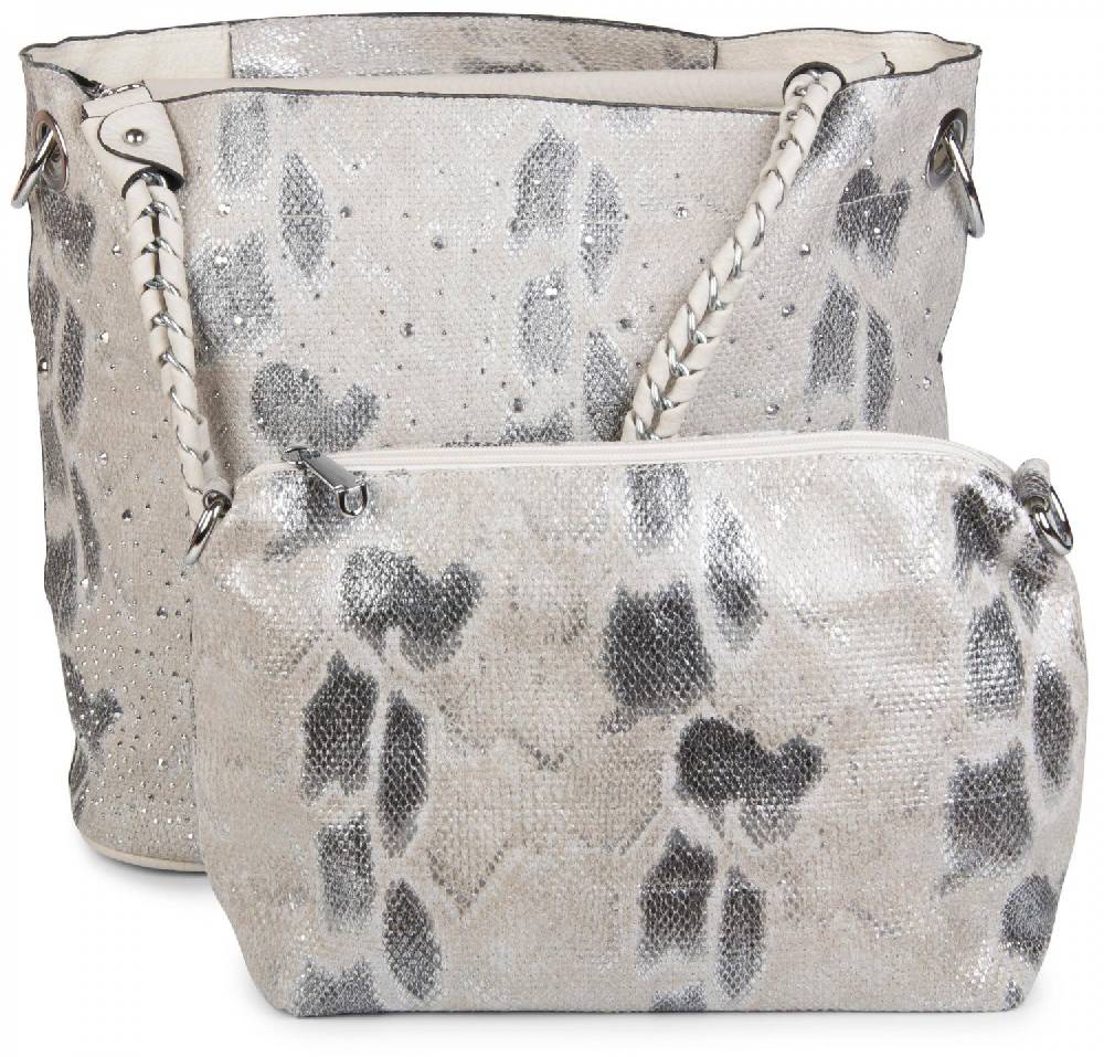 Stylebreaker Handtaschen Set mit Strass Applikation in Schlangenleder Optik Valentinstagsangebot