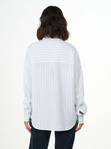 glore Knowledge Cotton Apparel Linen Striped Loose A-Shape Shirt Discount Store für neue Produkte