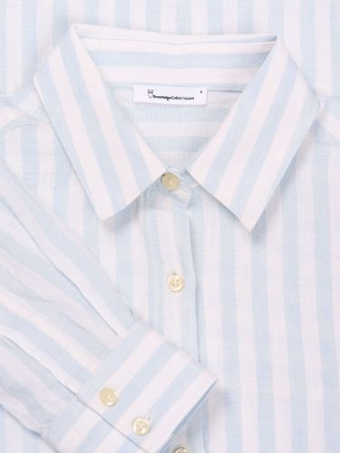 glore Knowledge Cotton Apparel Linen Striped Loose A-Shape Shirt Discount Store für neue Produkte
